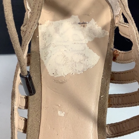 Franco Sarto Ernie Tan Faux Suede Block Heel Open Toe Cage Zip Tie Sandals Sz 8 - Picture 12 of 12